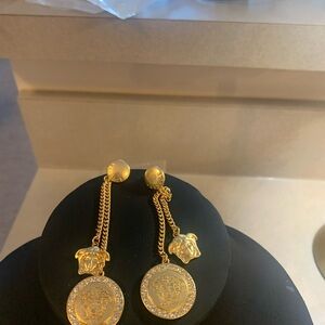 Gold Medallion Drop Earrings